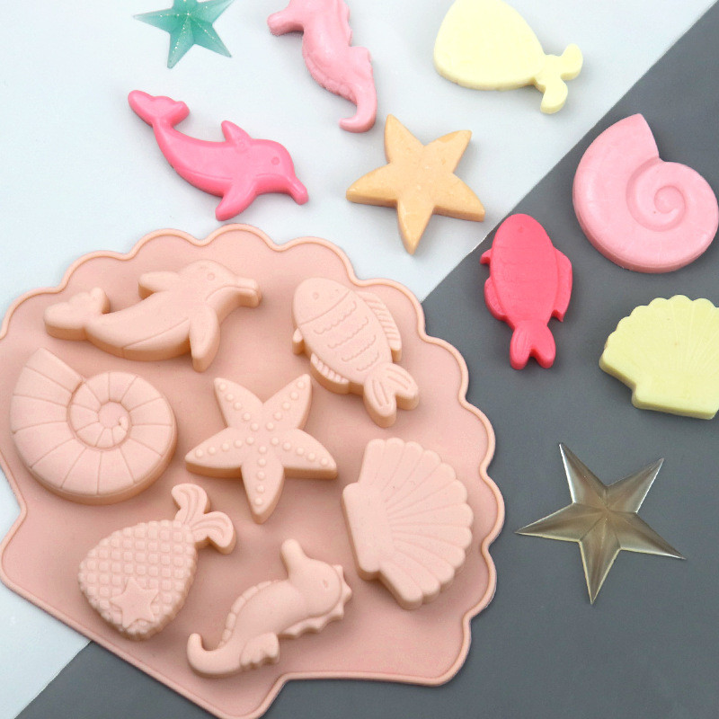แม่พิมพ์เค้กซิลิโคน Ocean Animal Dolphin Mermaid Tail สบู่แม่พิมพ์สําหรับ Bath Bomb Jelly Mousse Can