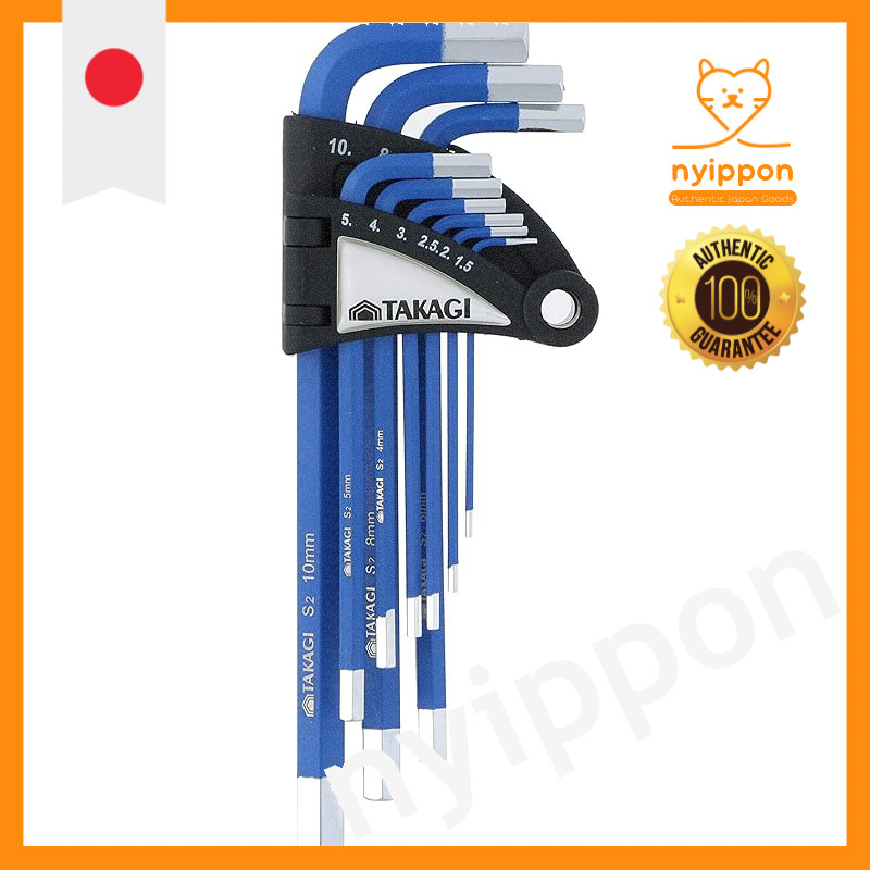 Takagi HANDIWORK Color Coating Hex Wrench Set Blue 9 Pieces No. 100