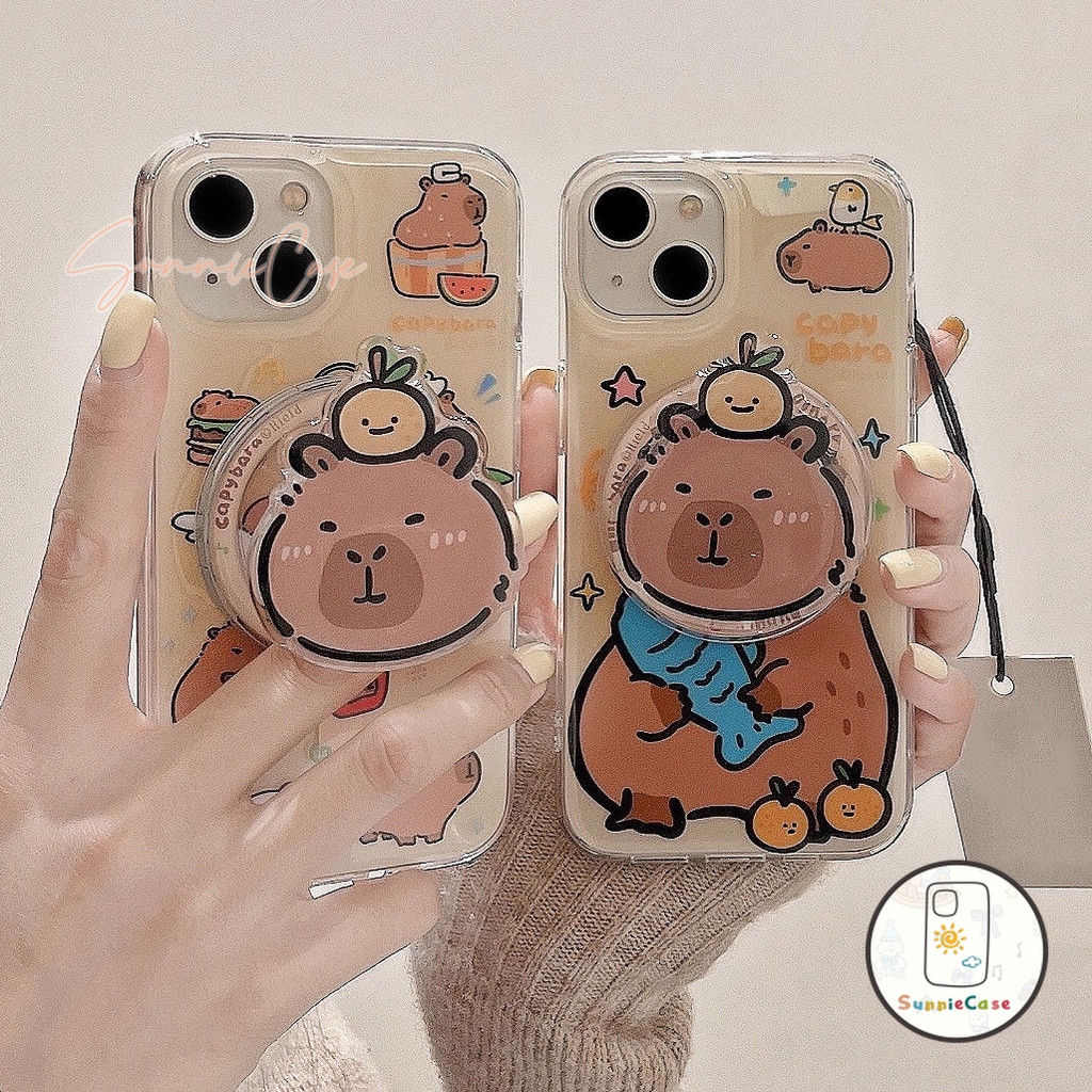 น่ารัก เคสไอโฟน13 เหมาะสำหรับ IPhone 15 11 13 16 12 14 Pro Max 12 11 15 16 Plus capibara เคส เคสโทรศัพท์นุ่มนุ่มสีขาว