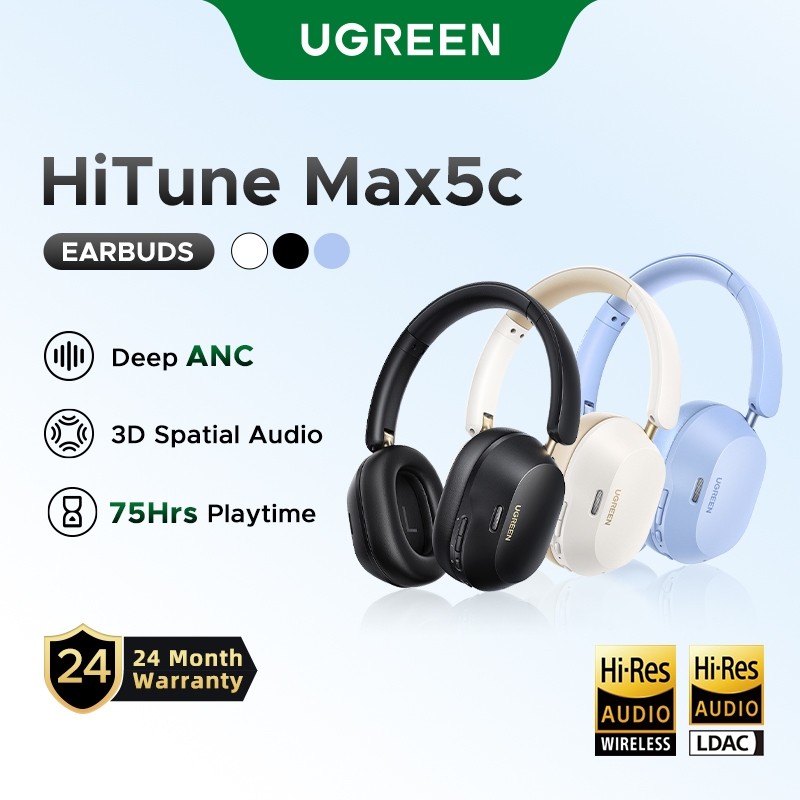 UGREEN ANC Bluetooth 5.4 Hi-Res 43dB หูฟังตัดเสียงรบกวน HiTune Max5c หูฟังไร้สายชุดหูฟัง Latency ต่ํ