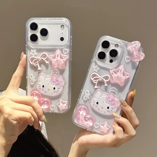 3ง สีชมพูคิตตี้เรซิ่นเคสโทรศัพท์สําหรับ ไอโฟน 17โปรแม็กซ์ 16 15 14 13 12 11 กันกระแทกป้องกันปลอก