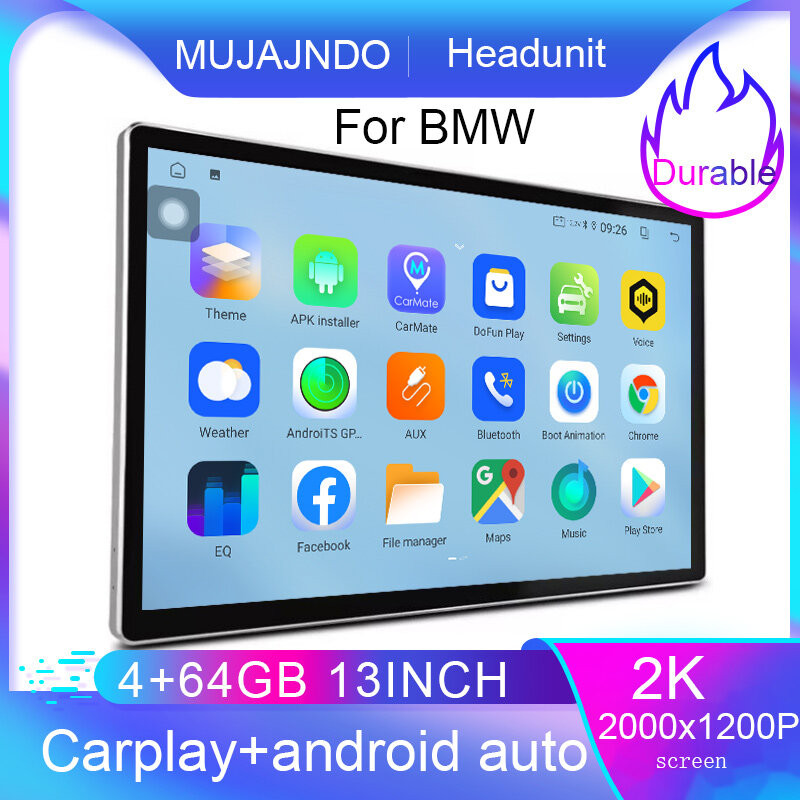 MUJAJNDO 13 นิ้วสําหรับ BMW E39 E53 M5 X5 E46 64GB android15 voice command carplay android auto รถสเ