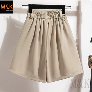 M & K Plus กางเกงขาสั้นผู้หญิงทรงกระบอกเพื่อน้องสาว เอวสูงและขากว้าง ดีไซน์ A-line สบายๆ ในหน้าร้อน