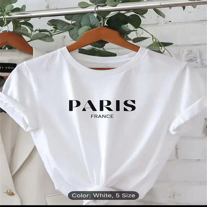 2024 เสื้อยืดข้ามพรมแดนแฟชั่นใหม่เสื้อยืดบ้านแขนสั้นแขนสั้นพร็อพยุโรปอเมริกันลําลองผู้หญิงฤดูร้อนรอบ