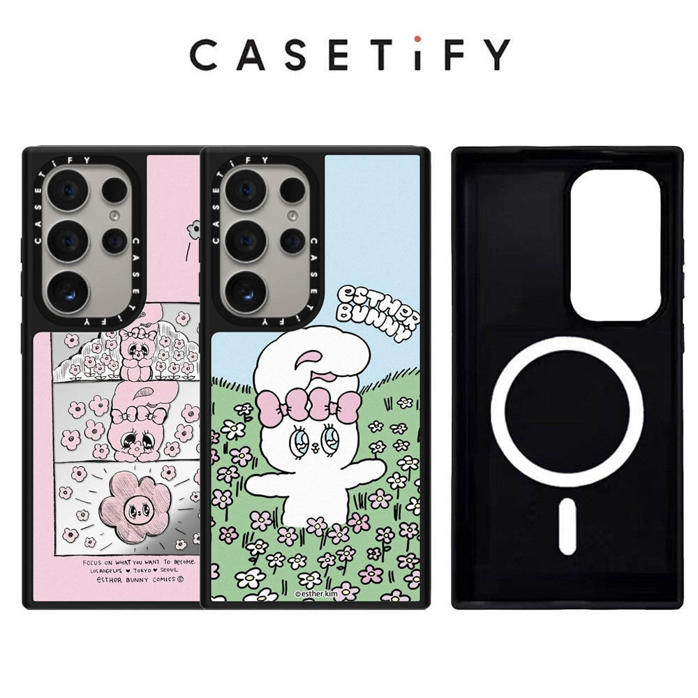 SAMSUNG ดอกไม้กระต่ายกระจกแม่เหล็กสําหรับ ซัมซุง กาแลคซี ส25 24 23 อุ้ยตร้า กันกระแทกป้องกันปลอกแข็ง