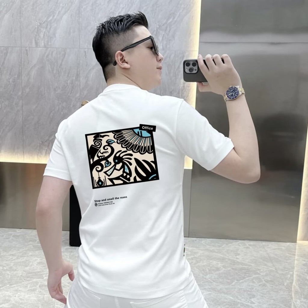 แขนสั้นผู้ชายใหม่เสื้อยืด 2024 23 หลวมครึ่งแขน NEWins พิมพ์อินเทรนด์ Influencer Street Wear สไตล์ใหม