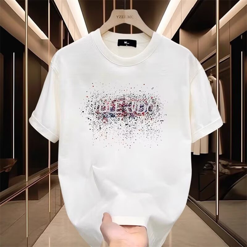 ผู้ชาย23รอบคอผ้าฝ้ายแท้พิมพ์อินเทรนด์ครึ่งแขนผ้าฝ้ายแท้สไตล์ใหม่ใหม่บางพอดี2025สีขาว240เสื้อยืด2025n