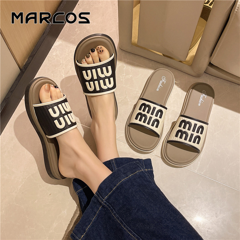 MARCOS สุภาพสตรีรองเท้าแตะแบนน้ำหนักเบา Anti Slip สุภาพสตรีรองเท้าแตะ ร้อยรองเท้าชายหาดกันน้ำสุภาพสตรีรองเท้าแตะ#01
