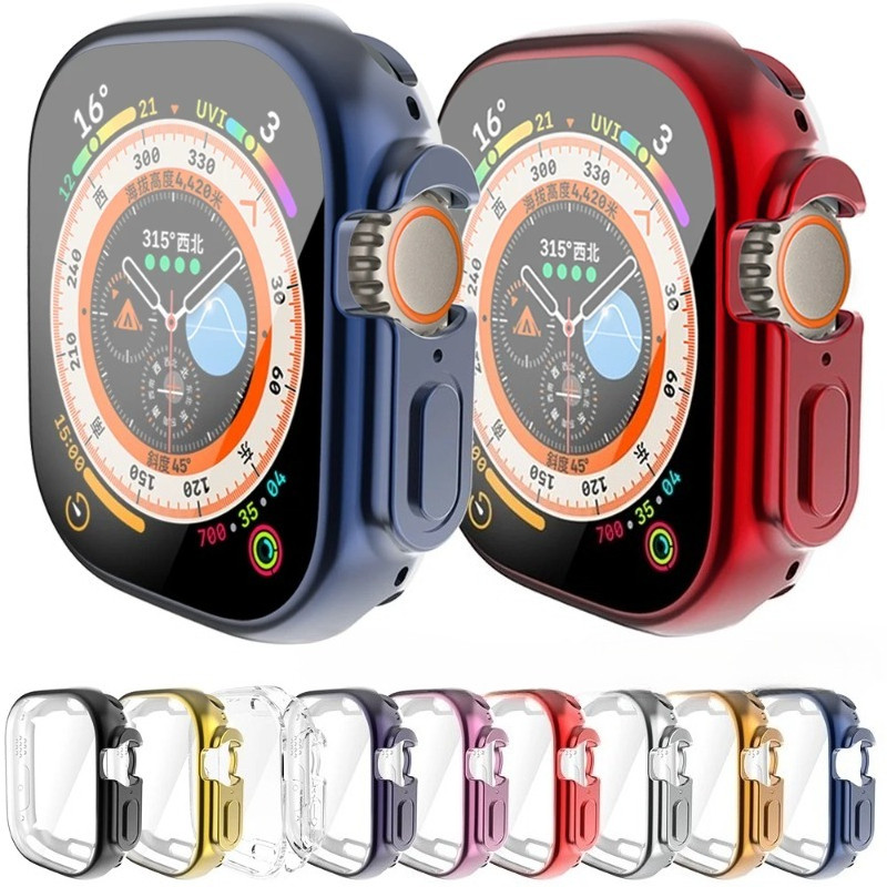 Soft TPU ชุบสําหรับ Apple Watch Ultra 3 2 49 มม.อุปกรณ์เสริม + ฟิล์มนาฬิกาหน้าจอกันชนสําหรับ Apple Watch Ultra3 Ultra2 Ultra 49 มม.ชุบนุ่มคลุมทั้งหมดกรณี