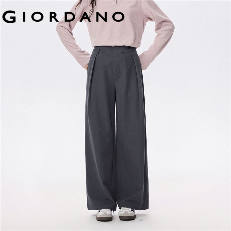GIORDANO WOMEN Mid rise pleated wide leg pants 13415175