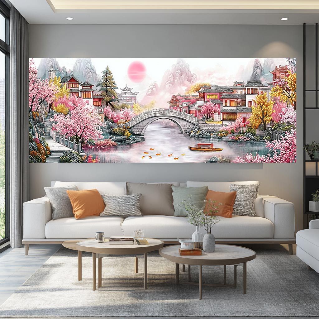【120×50cm-9CT】ร้อนขายฤดูใบไม้ผลิ Gangnam Cross ปักระดับไฮเอนด์หรูหราภูมิทัศน์เย็บปักถักร้อยมือ