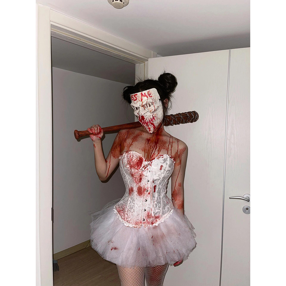 ชุดคอสเพลย์ HALOWEEN เซ็กซี่สำหรับผู้หญิง: ชุดเจ้าสาวยากล และชุดแม่มดสีขาว CQB