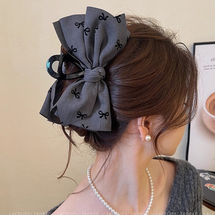 คลิปผมสองชั้นสำหรับผู้หญิง สไตล์โบว์ซัตินขนาดใหญ่