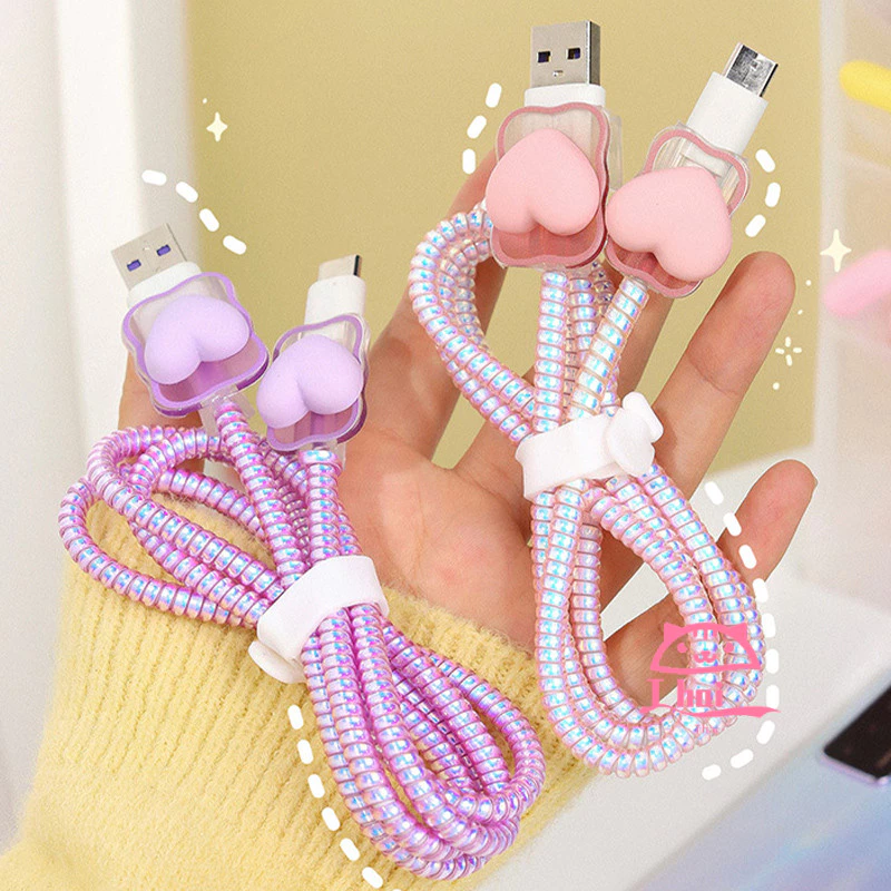(1ชุด4ชิ้น) เคสถนอมสายชาร์จ Charger Protector Girly ปลอกหุ้มสายชาร์จ USB Type-C รูปหัวใจ สําหรับ Apple 18 20w ทนทานcable