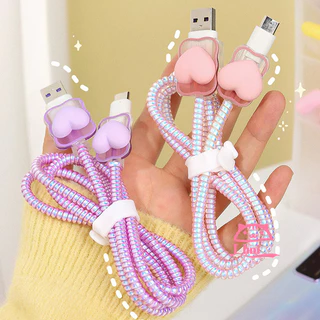 (1ชุด4ชิ้น) เคสถนอมสายชาร์จ Charger Protector Girly ปลอกหุ้มสายชาร์จ USB Type-C รูปหัวใจ สําหรับ Apple 18 20w ทนทานcable