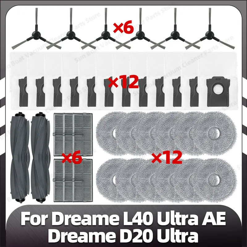 เข้ากันได้กับ Dreame L40 Ultra AE / Dreame D20 Ultra เปลี่ยนแปรงด้านข้างหลัก HEPA Filter Mop Pad ถุง