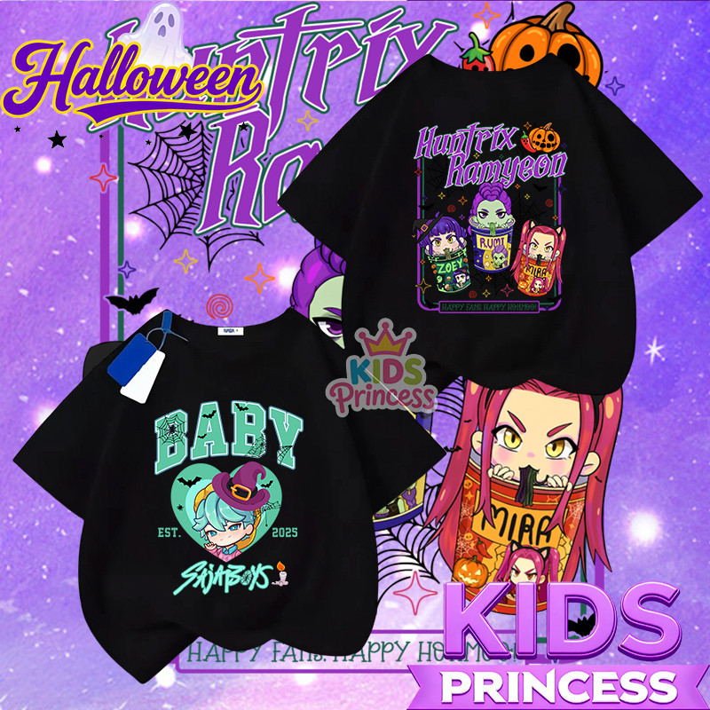 COD Kpop Demon Hunters Halloween T-shirt ฮาโลวีน ลาย เสื้อยืดเด็กพร้อมส่ง ผ้าคอตตอล เสื้อเชิ้ต 90-15