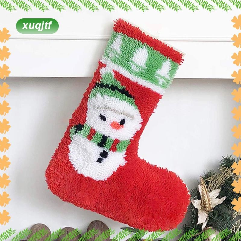 DIY Latch Hook Kit ถุงเท้าคริสต์มาส Fuzzy Rug-พร้อมผ้าใบ,เครื่องมือ,คําแนะนํา,เส้นด้ายอะคริลิคโครเชต