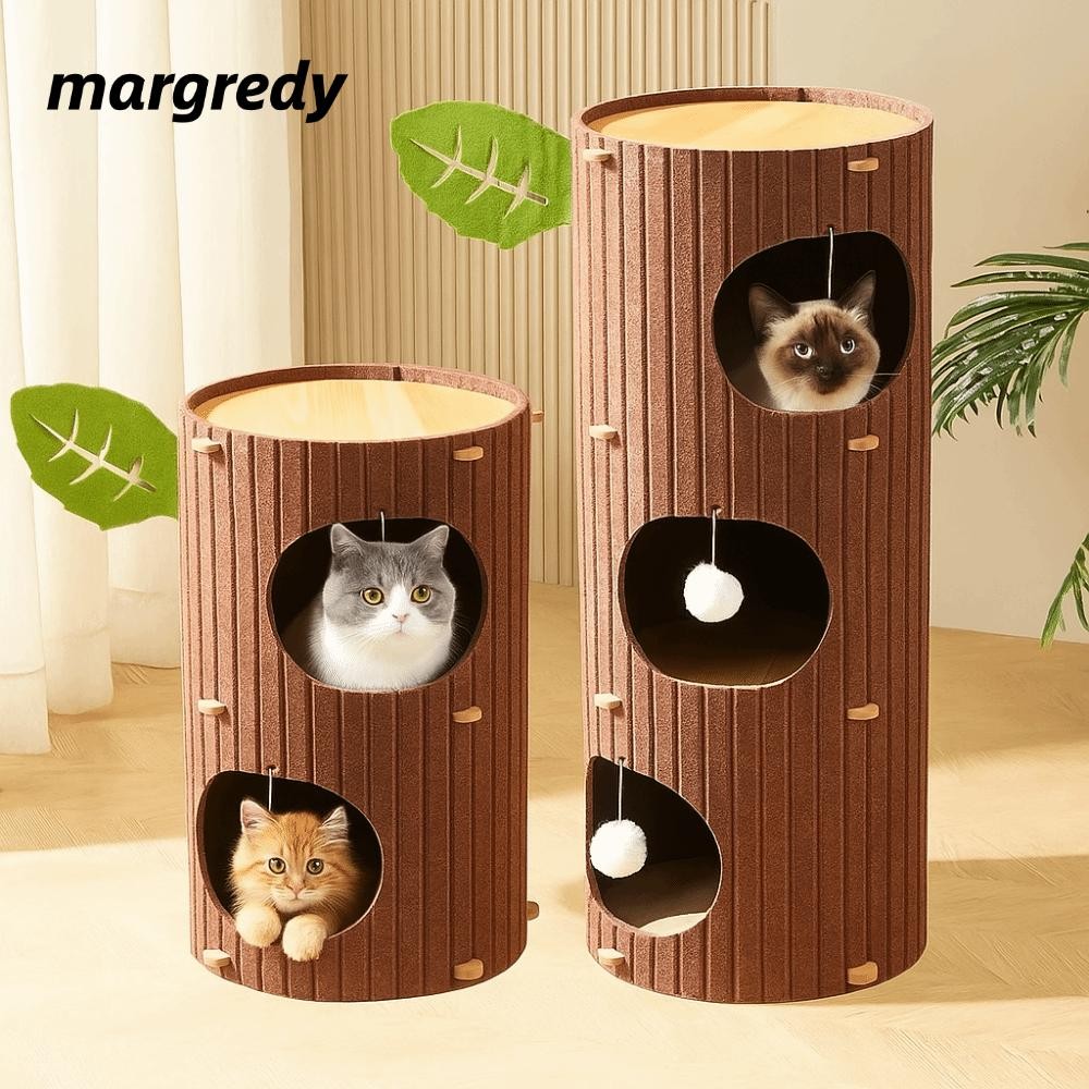 บ้านปราสาทแมว MARGREDY, Multi-layer Sturdy Cat Bed, Fun Felt Stackable Tree Hole Cats Tunnel Condo Scratching/sleeping/การเล่น