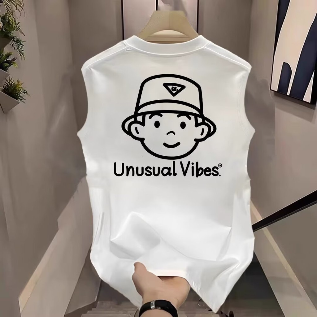 2025 NEW 2025 Summer New 2024 Round Neck Vest Letter Print Tank Top Men's Simple Fashion Slim Fit Sl