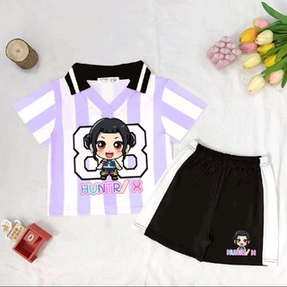 PINKชุดเซ็ทเด็กกีฬาคอปก ขาสั้น ลายสุดฮิต เนื้อผ้าใส่สบาย ระบายอากาศดี