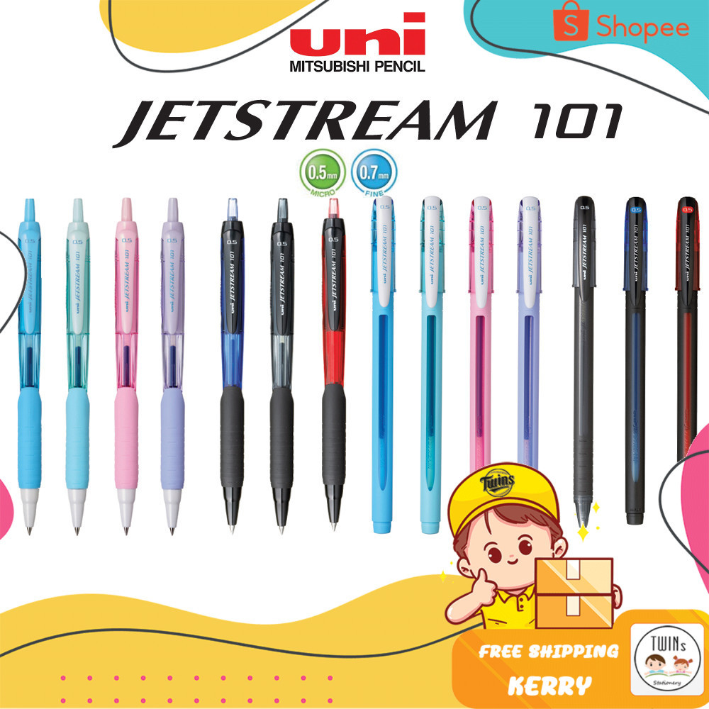 ปากกาลูกลื่น UNI JETSTREAM 101 แบบกดและปลอก ขนาดหัว 0.5 และ 0.7 MM