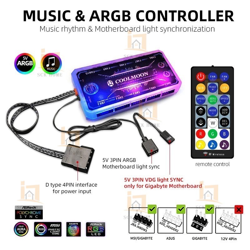 RGB Cooling Fan Controller กล่องควบคุมไฟ RGB พัดลมระบายความร้อน พัดลมเคสคอม ARGB HUB