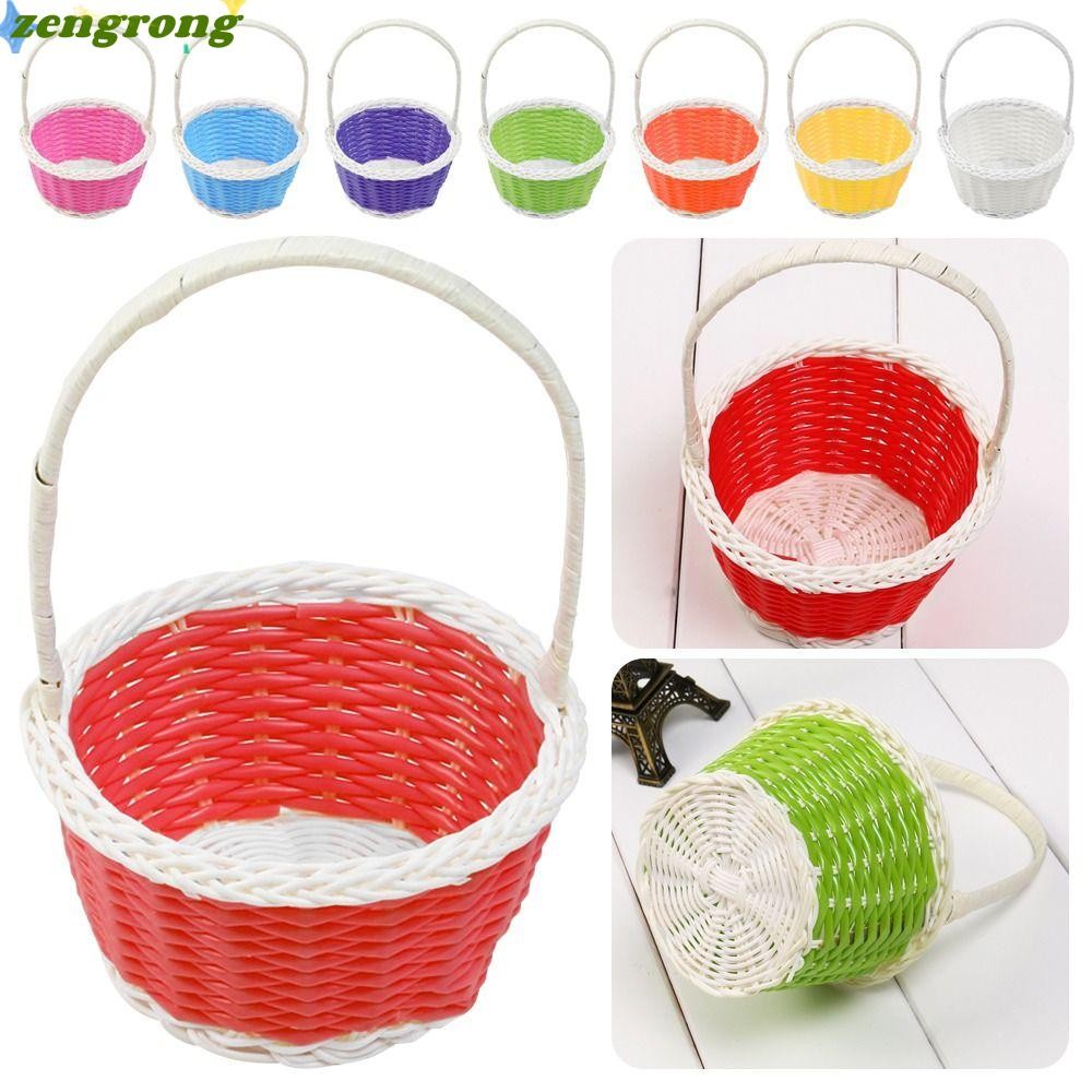ZENGRONG ตะกร้าเก็บดอกไม้ทรงกลมที่สวยงาม Hand Made ตะกร้าเก็บ,พลาสติก Vine Shopping Storage Hamper ตะกร้าสําหรับพืชงานแต่งงานที่บ้าน