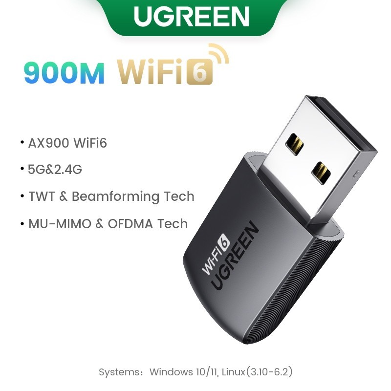 UGREEN WiFi6 อะแดปเตอร์ AX900M 5G & 2.4GHz USB Ethernet สําหรับแล็ปท็อปพีซี Windows Linux เสาอากาศ D