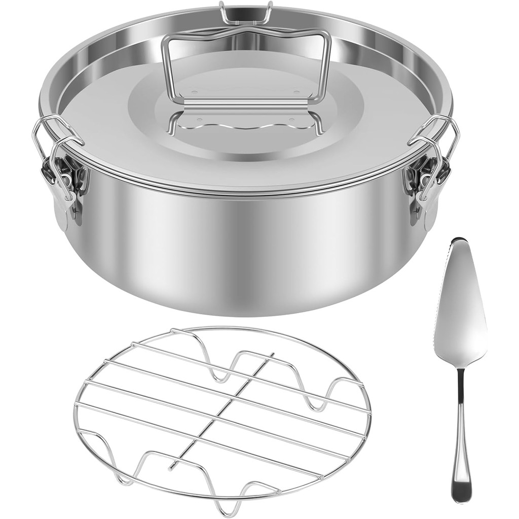 แม่พิมพ์ Flan 1.5QT พร้อมฝาปิด แม่พิมพ์กระทะ Flan สแตนเลสพร้อมชั้นวางไอน้ําและไม้พายเค้ก Flan Maker,