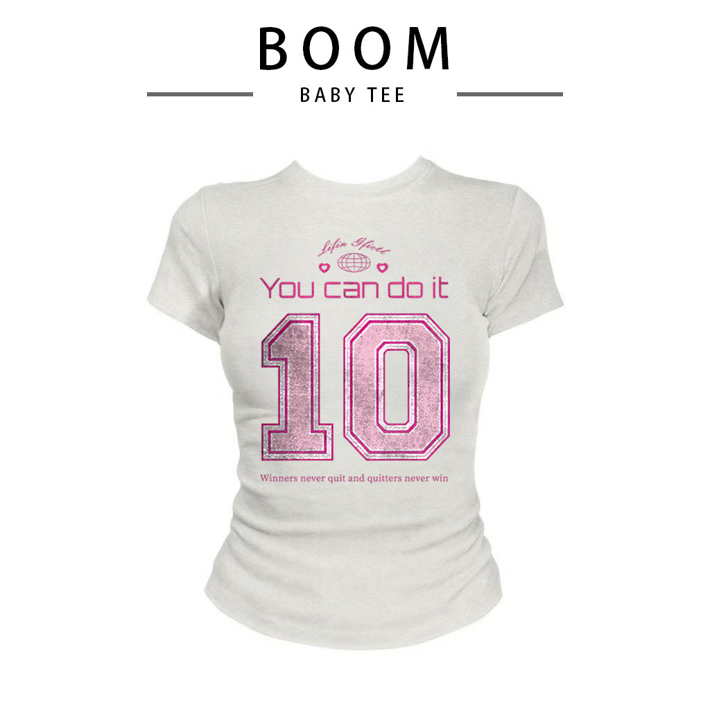 COD(จัดส่งภายใน 24 ชั่วโมง)BOOM เกาหลี เสื้อครอปเข้ารูปBaby tee y2k เสื้อคอกลม life is Good You can do it