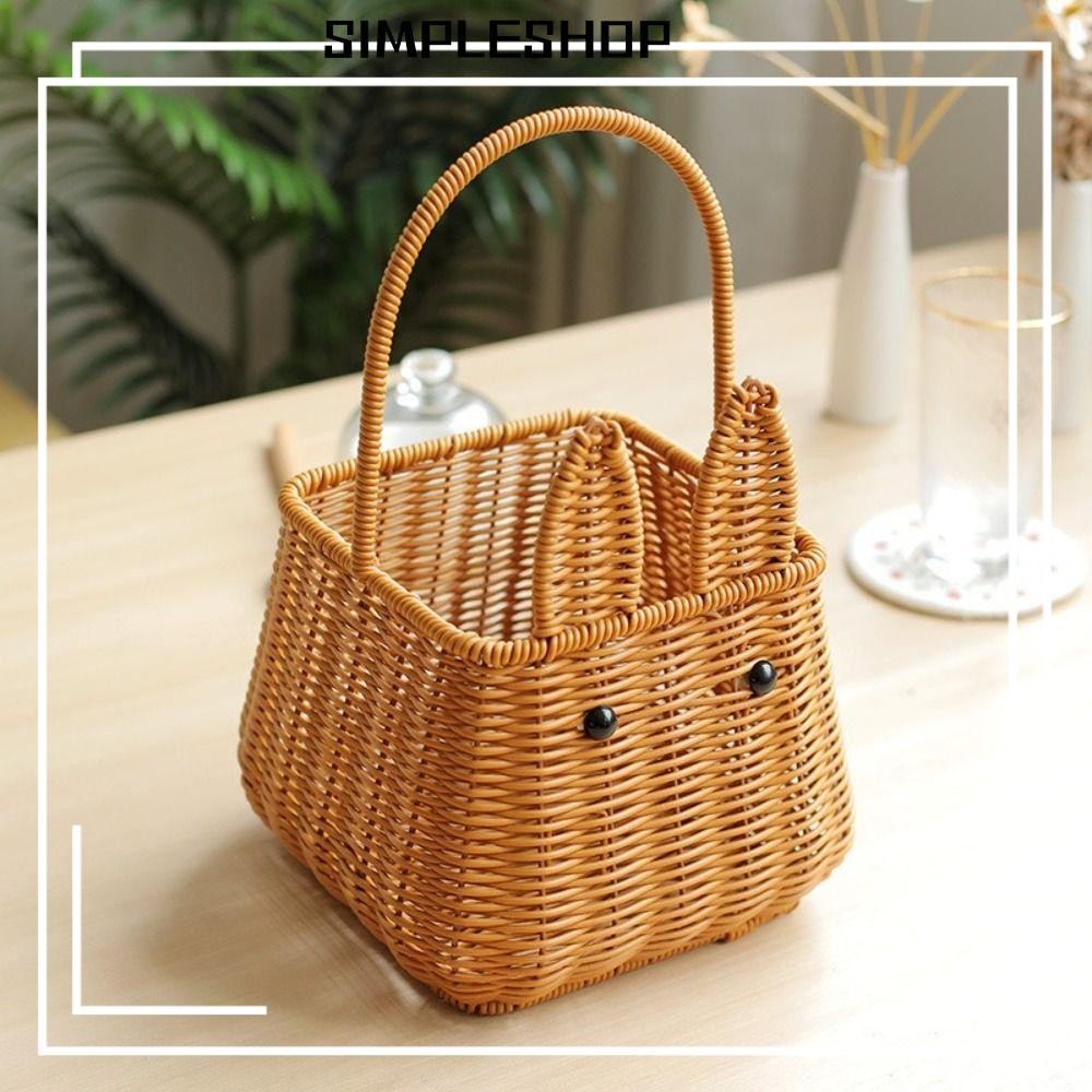 SIMPLESHOP ตะกร้าสานกระต่ายอีสเตอร์, หวายสีน้ําตาล PP ตะกร้าตะกร้าทอมือ, ตะกร้าผลไม้ทํามือน่ารัก