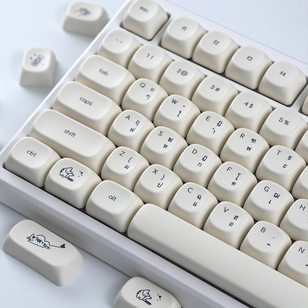 Thai Keycap Milky White Cat Keycaps MOA Profile PBT 124 คีย์ Dye Sublimation Aula F75 F99 RK100 Mech