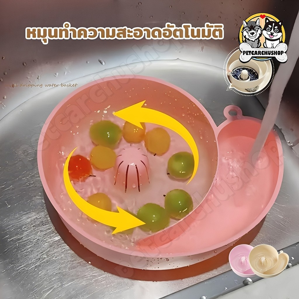 หมุนทำความสะอาดอัตโนมัติ อ่างล้างผัก ตะกร้าล้างผลไม้ แบบหมุนอัตโนมัติ กรองน้ำได้ ประหยัดพื้นที่ ใช้ซ้ำได้