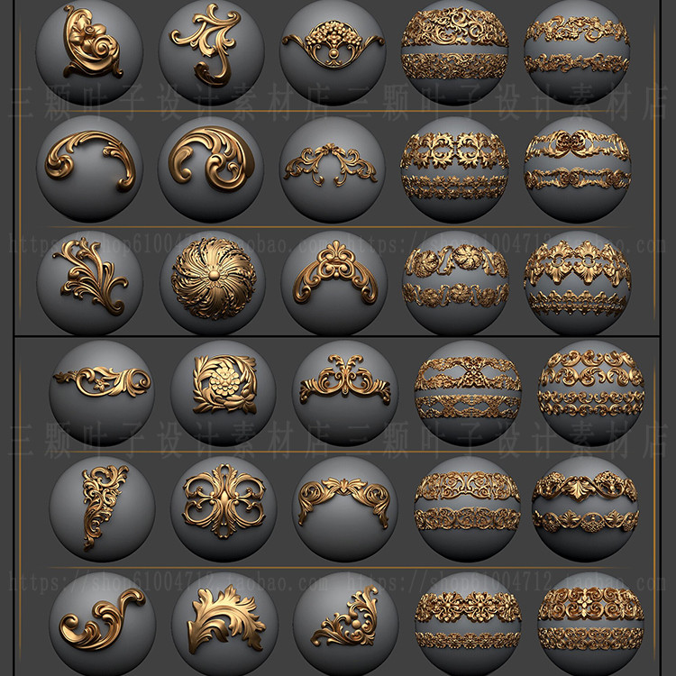 Zbrush แปรงลายสไตล์ยุโรปคุณภาพสูง 30 รูปแบบ+3d Model+Alpha Pattern Material 0958
