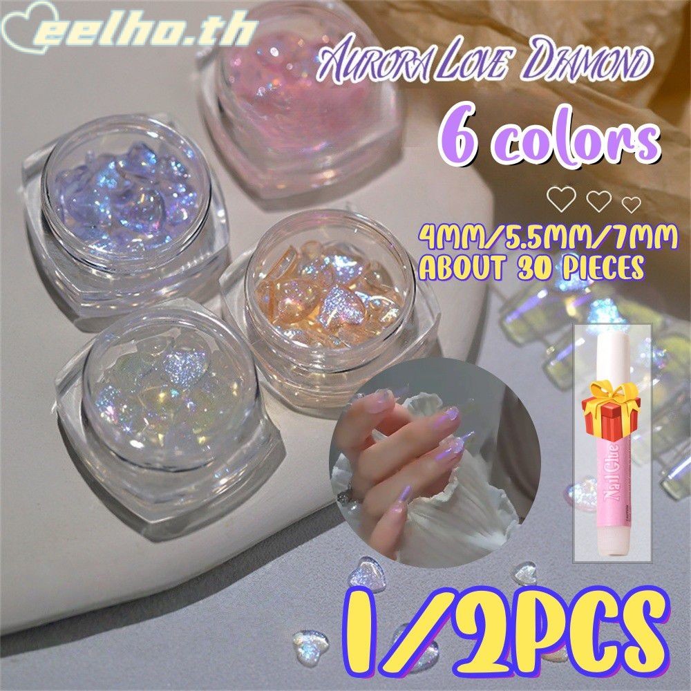 เครื่องประดับตกแต่งเล็บ Aurora Love ทรงก้นแบนสุดเก๋ สีพีชผสมรูปหัวใจ เพชร DIK DIK