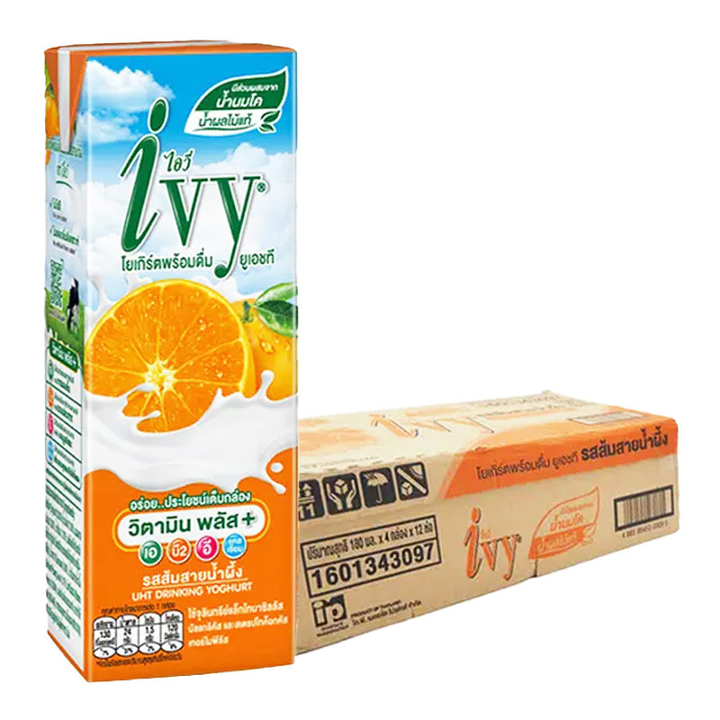 ไอวี่ นมเปรี้ยว รสส้ม 180 มล.x 48 กล่อง (IVY UHT Drinking Yoghurt Orange 180 ml x 48)