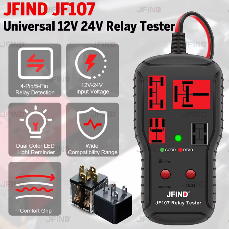 【Local Stock】JFind JF107 12V 24V รถรีเลย์เครื่องทดสอบแบตเตอรี่ยานยนต์รีเลย์ตรวจสอบรีเลย์วินิจฉัยชุดทดสอบ LED Auto Relay เครื่องมือวินิจฉัยการทดสอบรีเลย์ยานยนต์