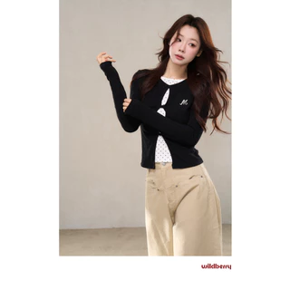 JENNY🏐พร้อมส่ง⚫️เสื้อยืดแขนยาวทรงครอป สายโพกาดอทสไตล์เกาหลี ดีไซน์เก๋เก๋ เสื้อเชิ้ตรัดรูปสองชิ้นติดกันแฟชั่นผู้หญิงY2K