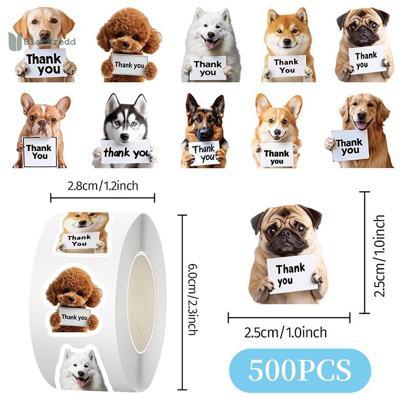 BRED 500 ชิ้นสุนัขขอบคุณสติกเกอร์ม้วนน่ารัก Puppy ป้ายกาวแท็กสําหรับสนับสนุนธุรกิจขนาดเล็กของฉันซองจดหมายซีลบรรจุห่อ DIY หัตถกรรมตกแต่งสัตว์เลี้ยง Store โรงพยาบาล Gre