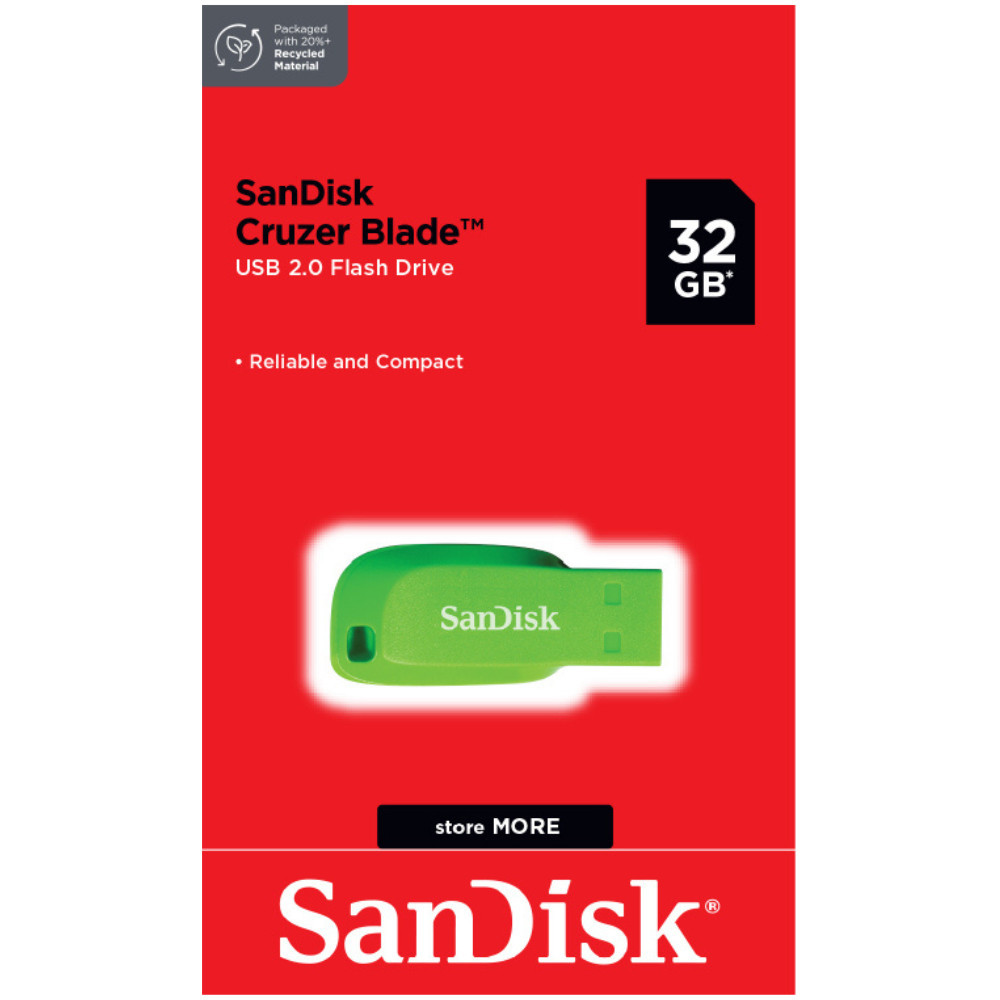 SANDISK แฟลชไดร์ FlashDrive Cruzer BLADE 32GB (Green) USB2.0 แฟลชไดร์ฟ ของแทั ประกัน Synnex (SDCZ50)