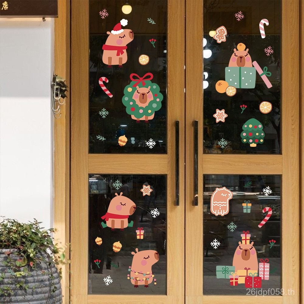 Kapi Shop ปีใหม่ปีใหม่ปีใหม่ 2026 สติ๊กเกอร์คริสต์มาสไฟฟ้าสถิต Barla ตะแกรงหน้าต่างสติกเกอร์ตกแต่งปร