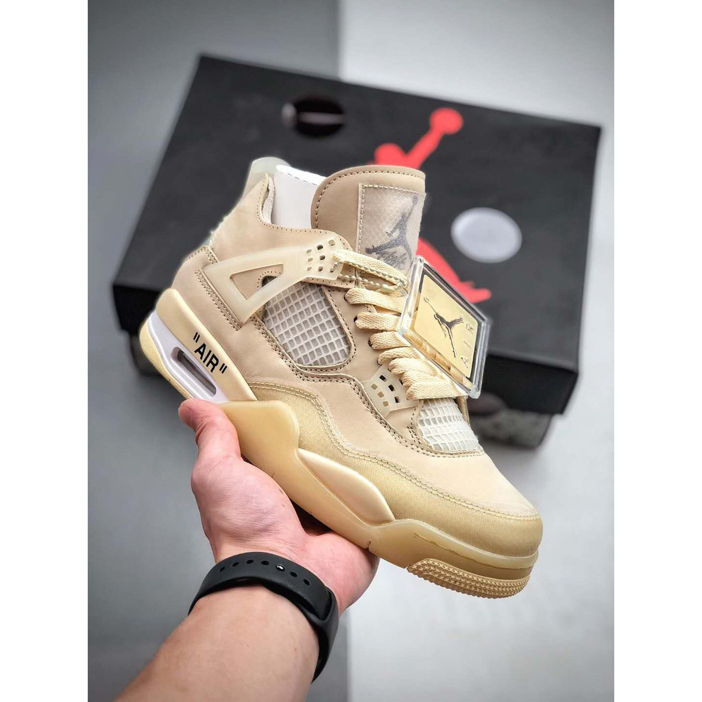 NIKE x Off-White Air Jordan 4 โทนครีม/เรือ รองเท้าบาสเก็ตบอล