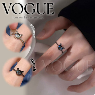 Vogue🌟พร้อมส่ง🌟 แหวนแฟชั่น ลายน้องแมว สีเงินดำ น้ำหนักเบา ใส…
