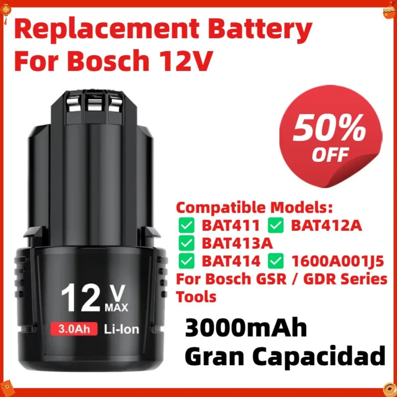 3000mAh สําหรับ Bosch 12V 10.8V BAT411 BAT412A BAT413A BAT414 1600A001J5 สําหรับ Bosch GSR GDR เครื่