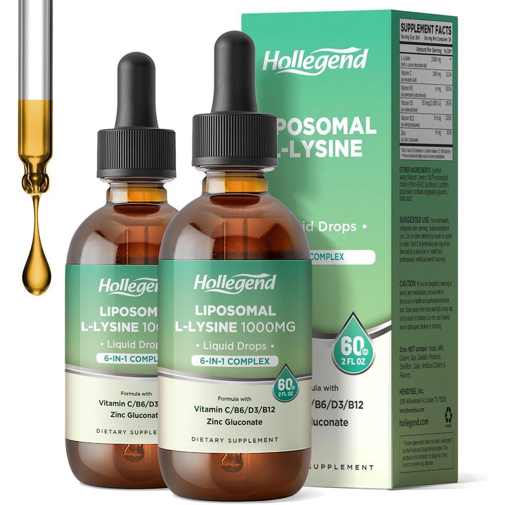 Liposomal L-lysine 1000MG Liquid Drops, Lysine Supplement for Women & Kids with Vitamin C, B6, D3, B