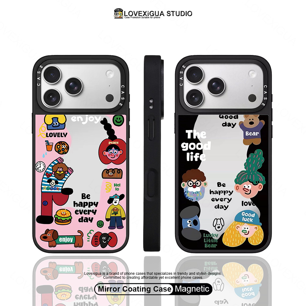 กระจก ภาพประกอบสร้างสรรค์สุนัขและคนเคสโทรศัพท์แม่เหล็กสําหรับ ไอโฟน 17มือโปร สูงสุด 17 อากาศ 16 บวก 15 14 13 12 11 มือโปร สูงสุด กรณีกันกระแทกฝาครอบป้
