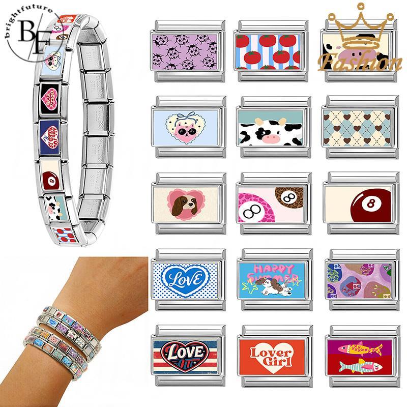 Happy ฤดูร้อนอิตาเลี่ยน Charm สร้อยข้อมือ Fit 9 มม.สร้อยข้อมือสแตนเลสเครื่องประดับทําอุปกรณ์เสริม DIY Retro บุคลิกภาพโมดูลสร้อยข้อมือ