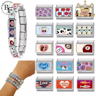 Happy ฤดูร้อนอิตาเลี่ยน Charm สร้อยข้อมือ Fit 9 มม.สร้อยข้อมือสแตนเลสเครื่องประดับทําอุปกรณ์เสริม DIY Retro บุคลิกภาพโมดูลสร้อยข้อมือ