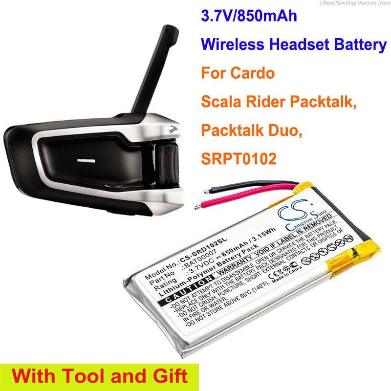 850mAh Wireless Headset Battery for Cardo Scala Rider Packtalk, Packtalk Duo, SRPT0102